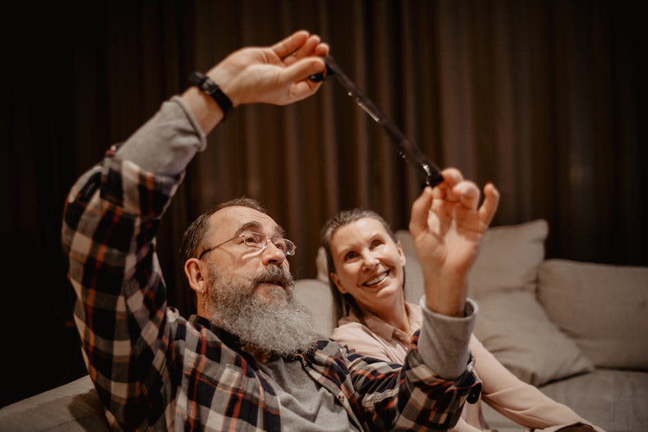 Joyful woman smiling during a gentle yoga stretch in a cozy room